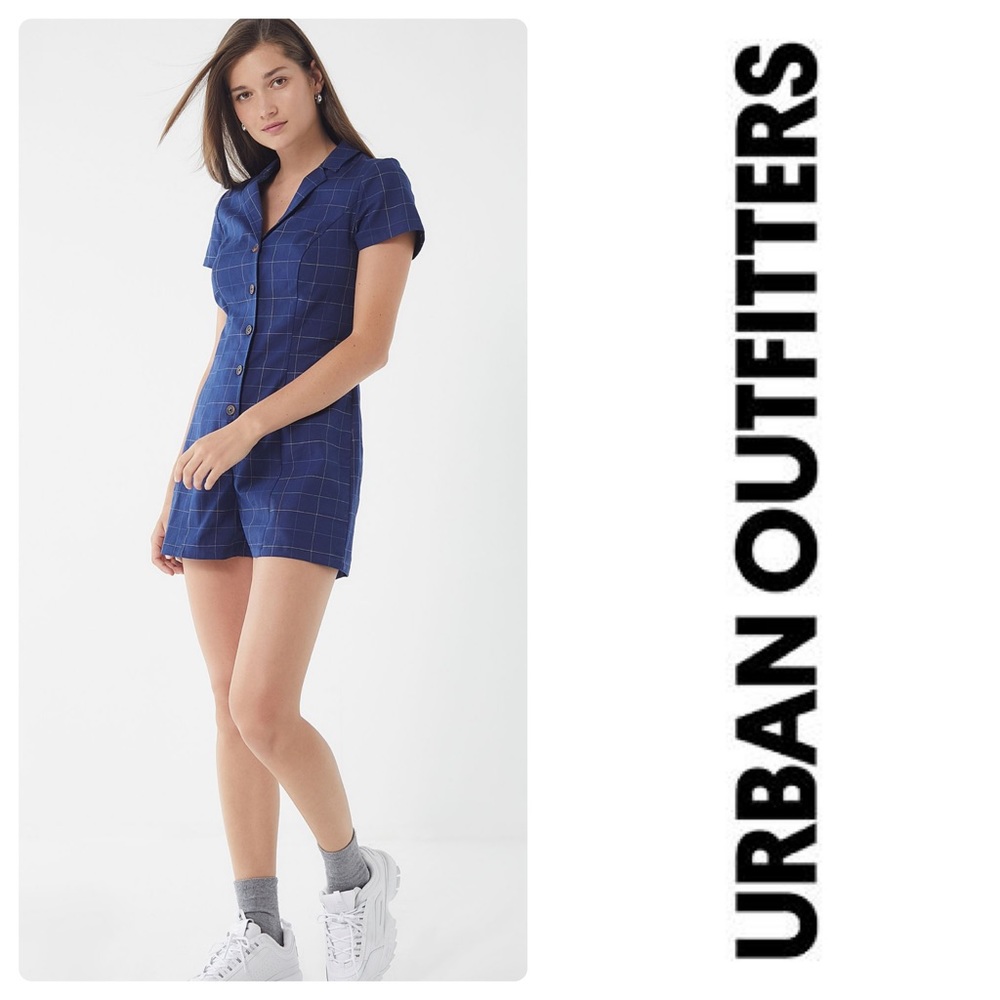 URBAN Outfitters Sonata Plaid Button-Down Romper - Picture 2 of 4